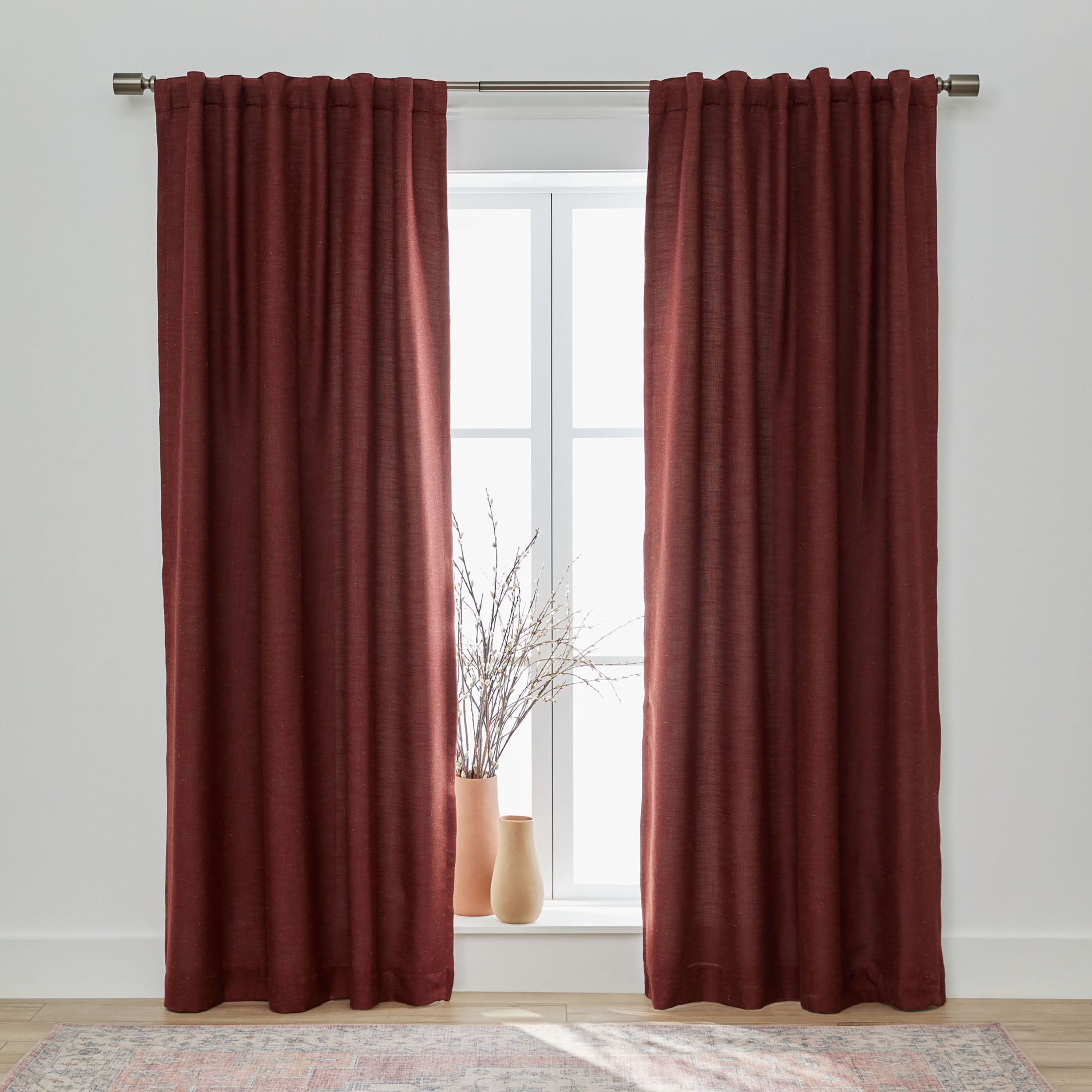 Better Homes & Gardens 100% Blackout Linen Blend Single Curtain, 50x63, Deep Redwood