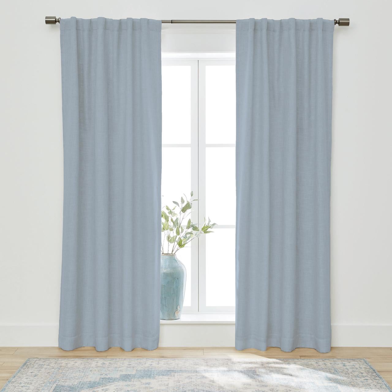 Better Homes & Gardens 100% Blackout Linen Blend Single Curtain, 50x84, Blue Water
