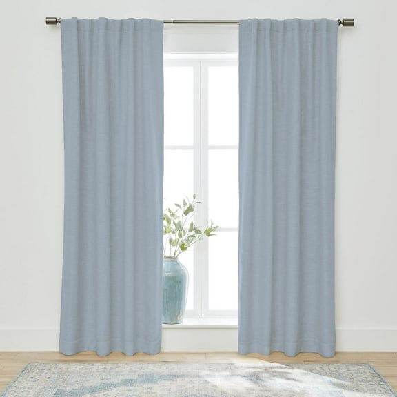 Better Homes & Gardens 100% Blackout Linen Blend Single Curtain, 50x84, Blue Water