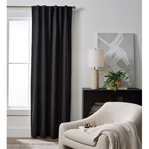 Better Homes & Gardens 100% Blackout Linen Blend Single Curtain, 50x84 Rich Black