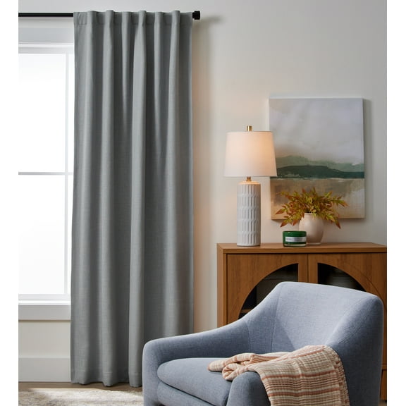 Better Homes & Gardens 100% Blackout Linen Blend Single Curtain, 50x84, Soft Silver