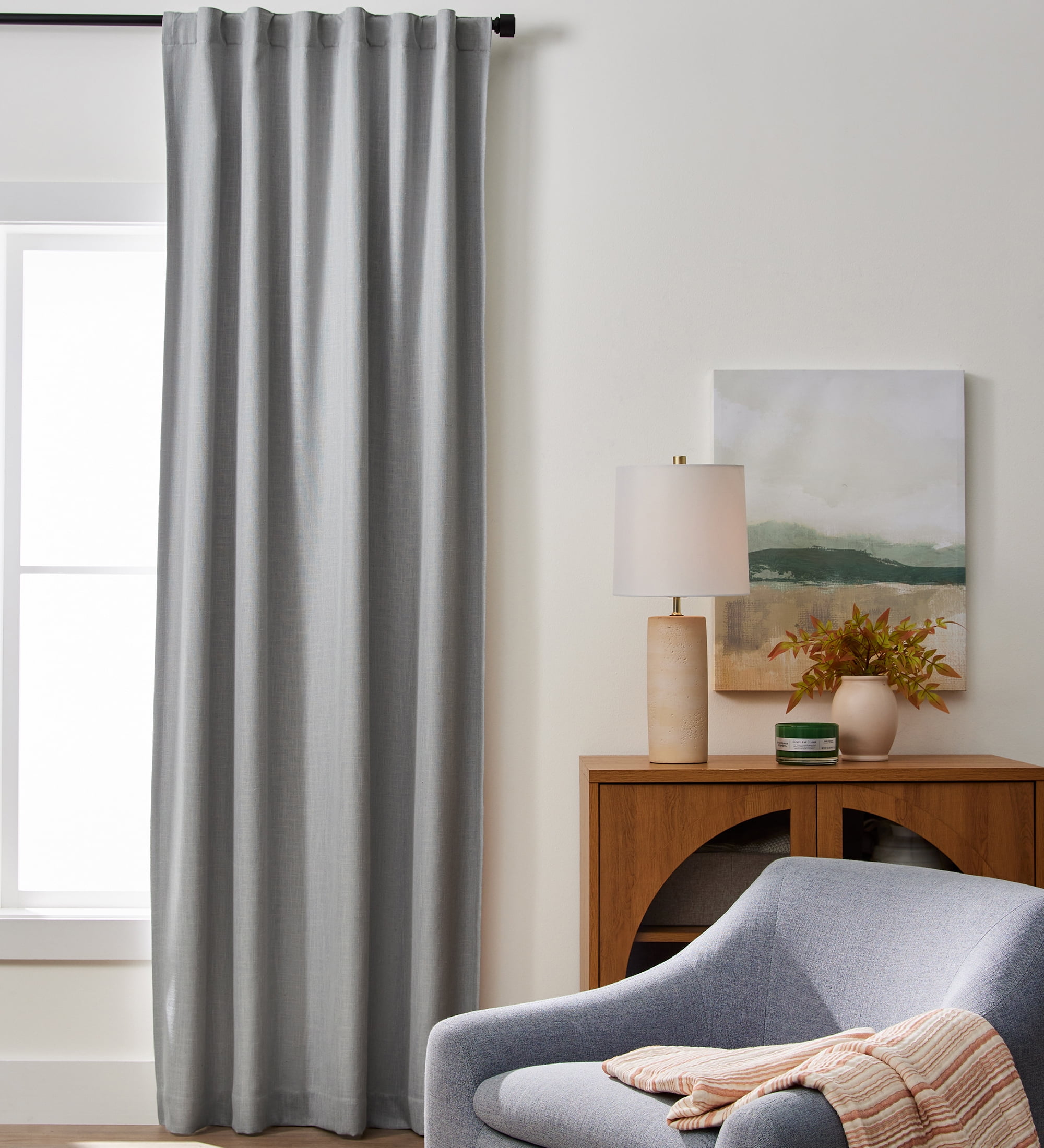 Better Homes & Gardens 100% Blackout Linen Blend Single Curtain, 50x95, Soft Silver