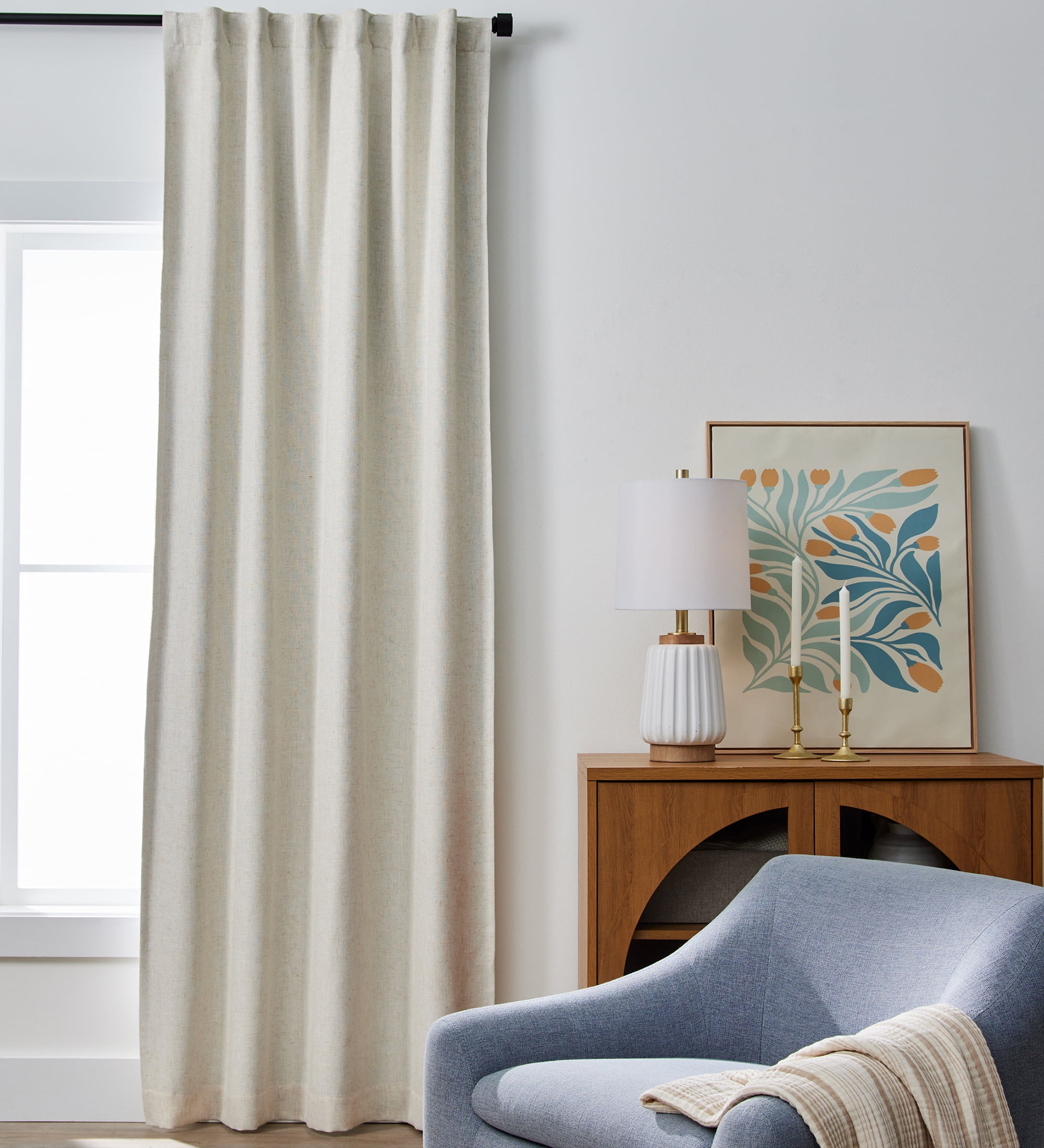Better Homes & Gardens 100% Blackout Linen Blend Single Curtain, 50x95, Vanilla Dream