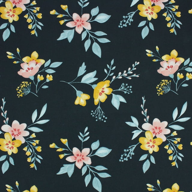 Better Homes & Gardens 100% Cotton Floral Black, 2 Yard Precut Fabric