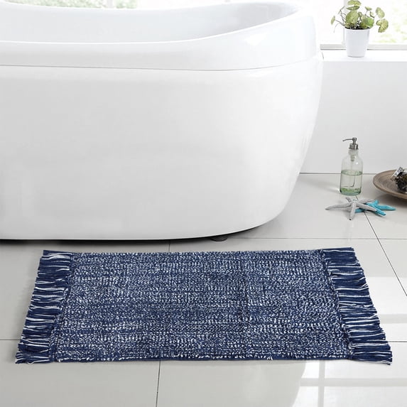 Better Homes & Gardens 100% Cotton Fringe 20" x 30" Navy Reversible Bath Rug, Available in Multiple Colors