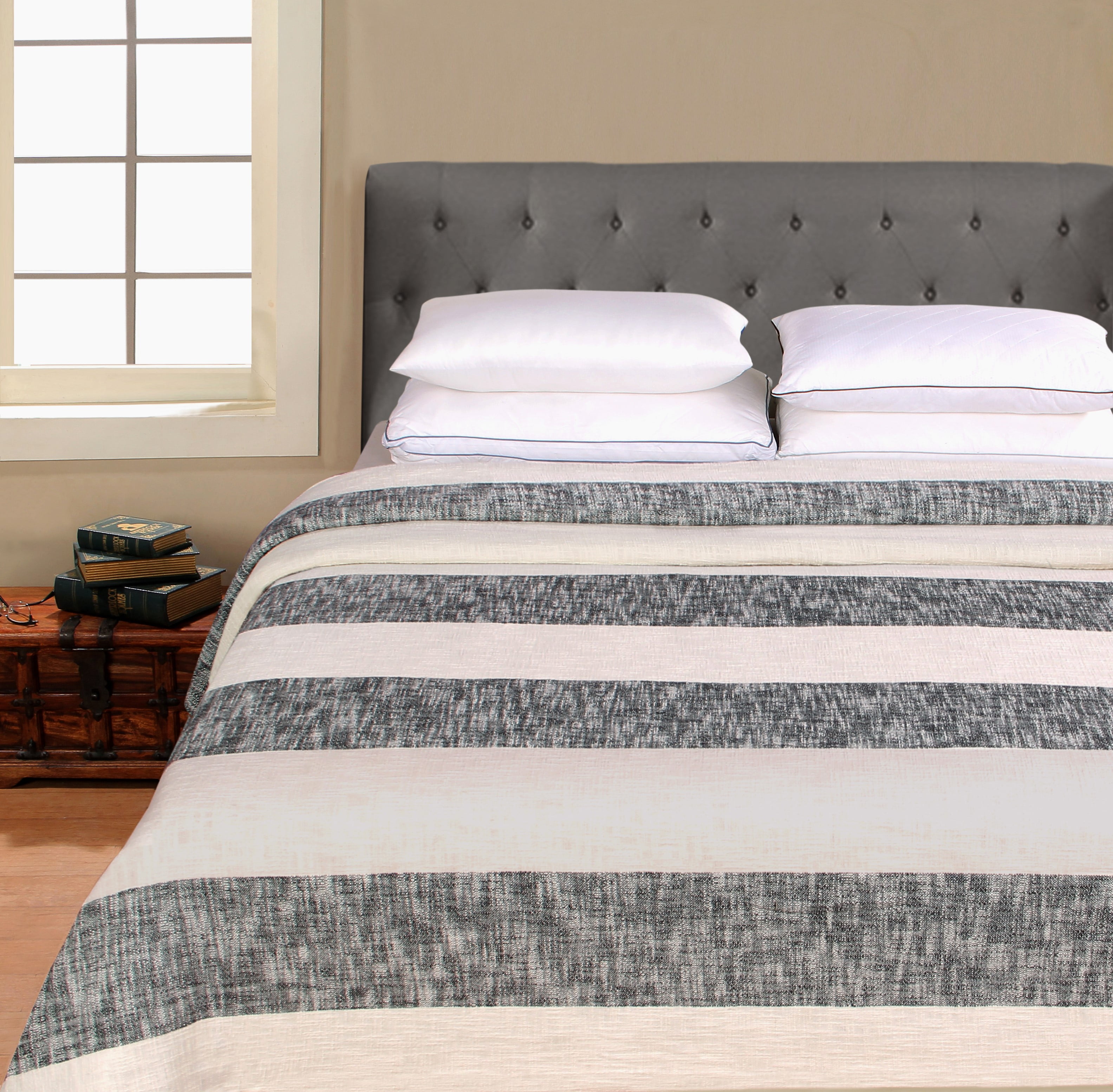 Better Homes & Gardens 100 Cotton Washed Rugby Striped Full/Queen Bed Blanket in Charcoal Gray