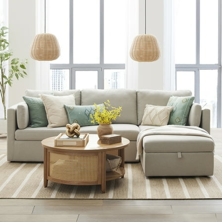 Better Homes & Gardens 100'' Modular Sectional Sofa with Storage Ottoman, White Linen