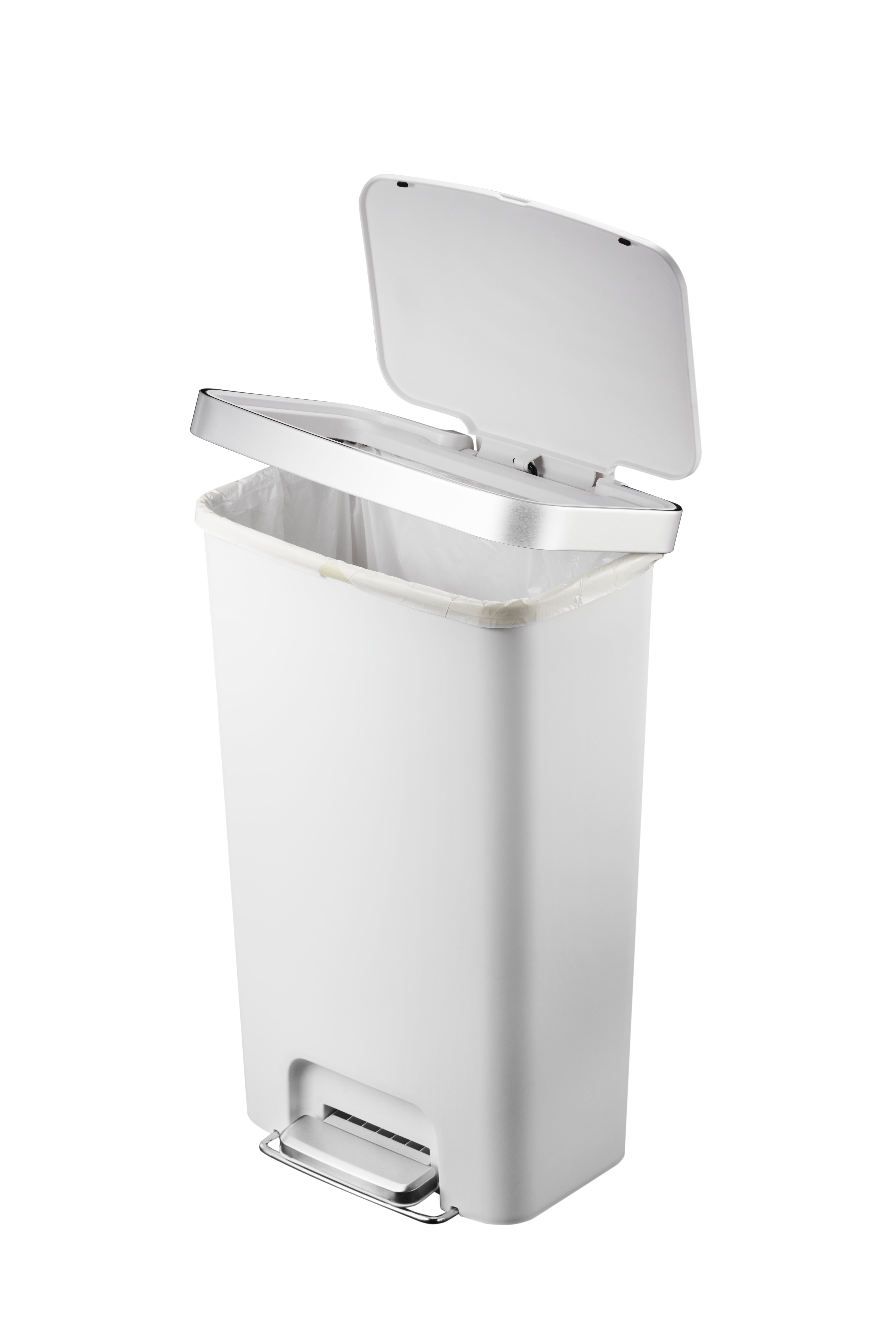 Better Homes & Gardens Kitchen Trash Can, 11.9 Gallon Plastic Step Garbage Bin with Soft Close Lid, White