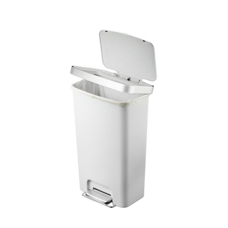 Better Homes & Gardens Kitchen Trash Can, 11.9 Gallon Plastic Step Garbage Bin with Soft Close Lid, White