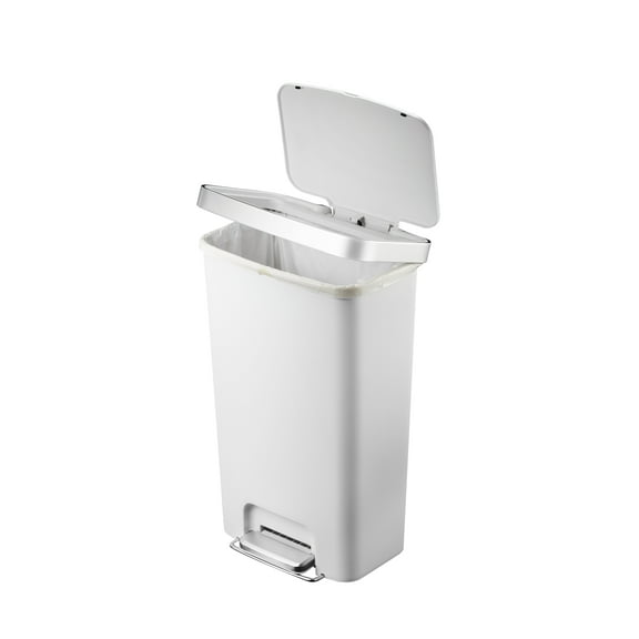 Better Homes & Gardens Kitchen Trash Can, 11.9 Gallon Plastic Step Garbage Bin with Soft Close Lid, White