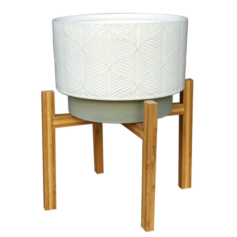 Better Homes & Gardens 11in Kennewick Ceramic Planter With Stand, Ivory Better Homes & Gardens 11in Kennewick Ceramic Planter With Stand, Ivory