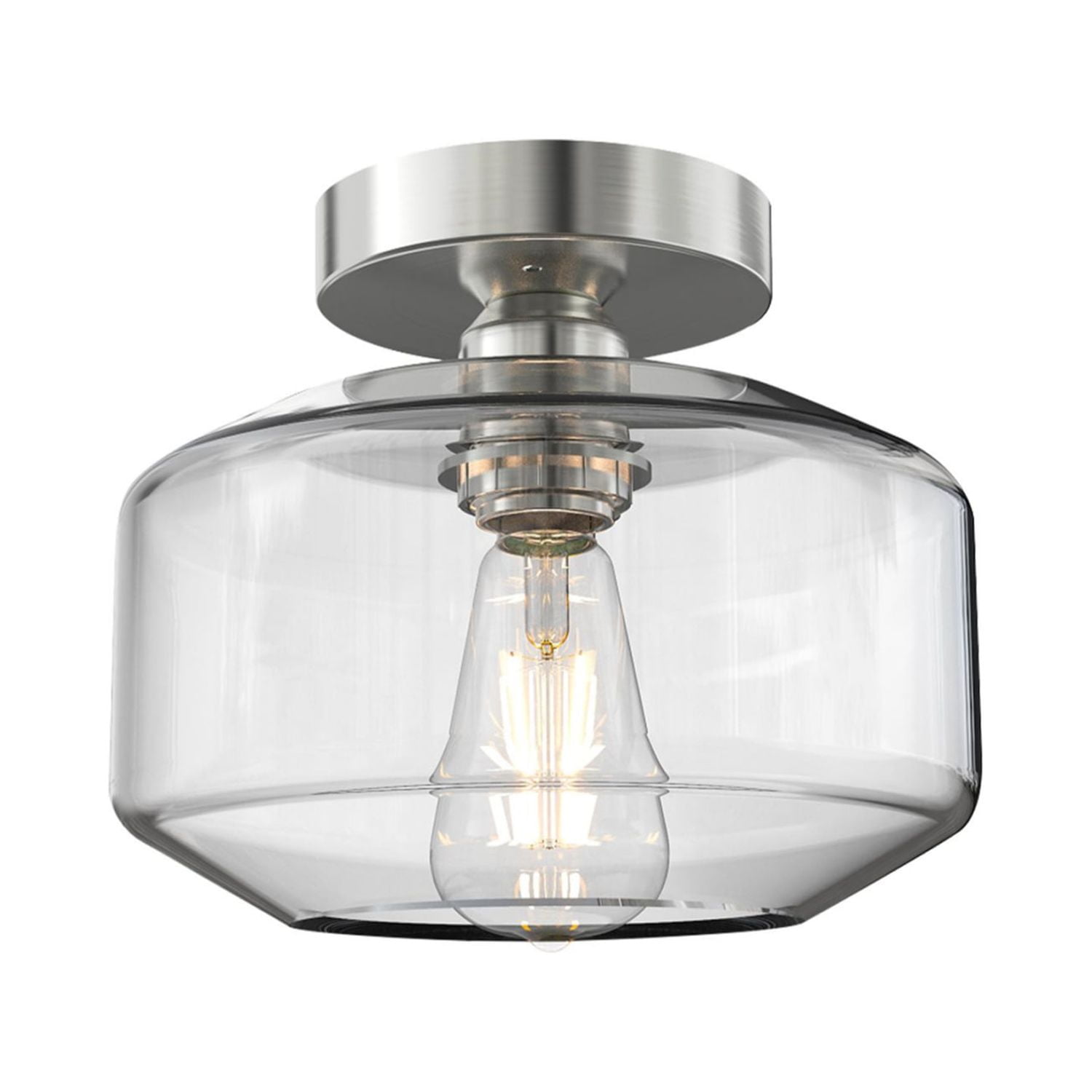 Better Homes & Gardens 12" Architectural Ceiling Light, Semi-Flushmount Nickel Base Glass Shade