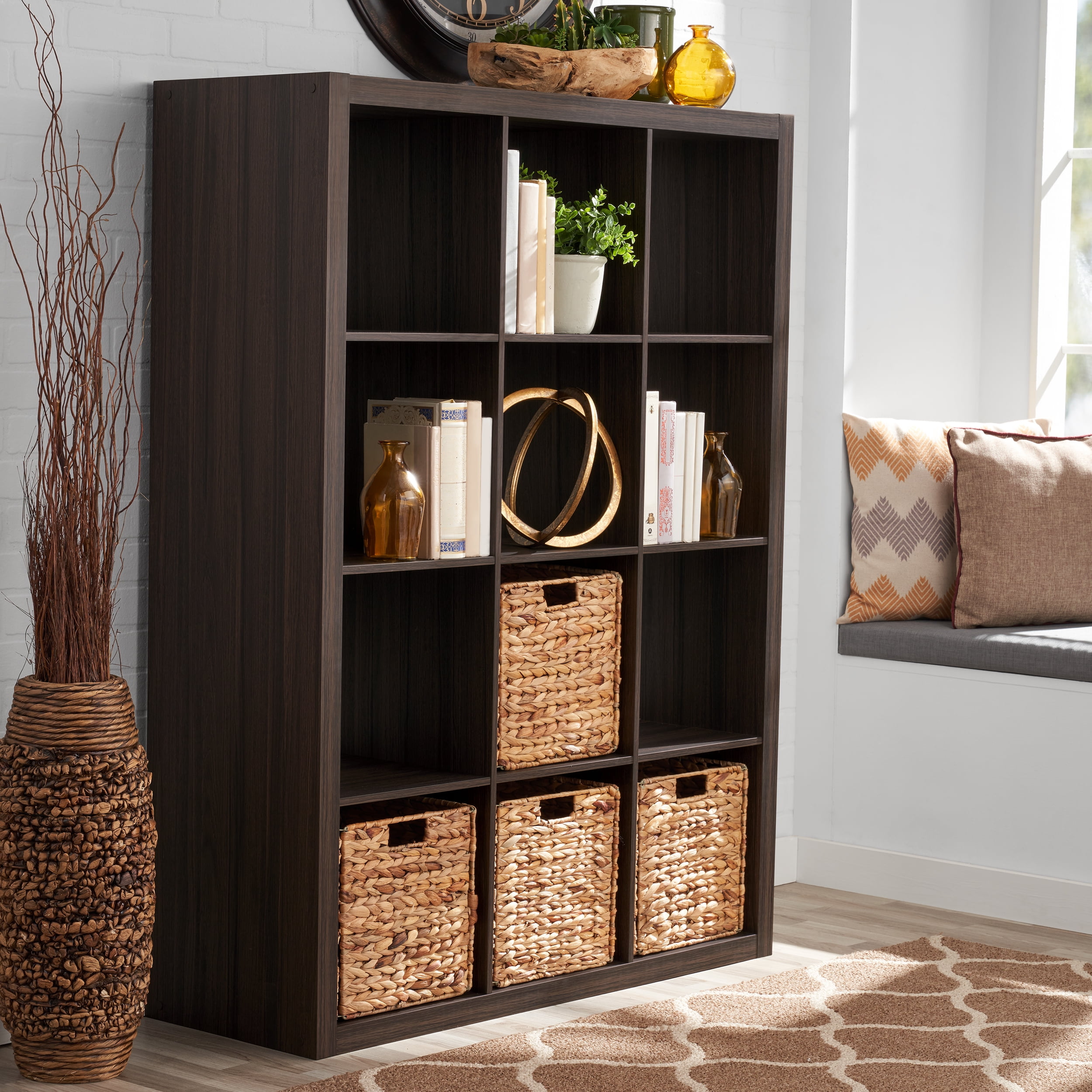 Better Homes & Gardens 12-Cube Storage Organizer, Tobacco Oak - Walmart.com