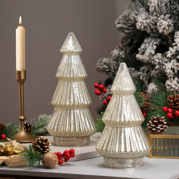 Better Homes & Gardens 12‘’ Decorative Tabletop Christmas Tree in Mercury Ribbed White Glass, Large
