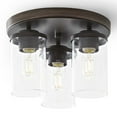 thumbnail interactive-video image 1 of Better Homes & Gardens 12" Farmhouse 3-Light Walnut Flush Mount Ceiling Light, Clear Glass Shades, 1 of 10