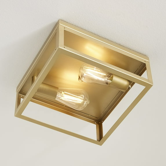 Better Homes & Gardens 12" Farmhouse Square Gold Flush Mount Ceiling Light, Metal Frame No Shade