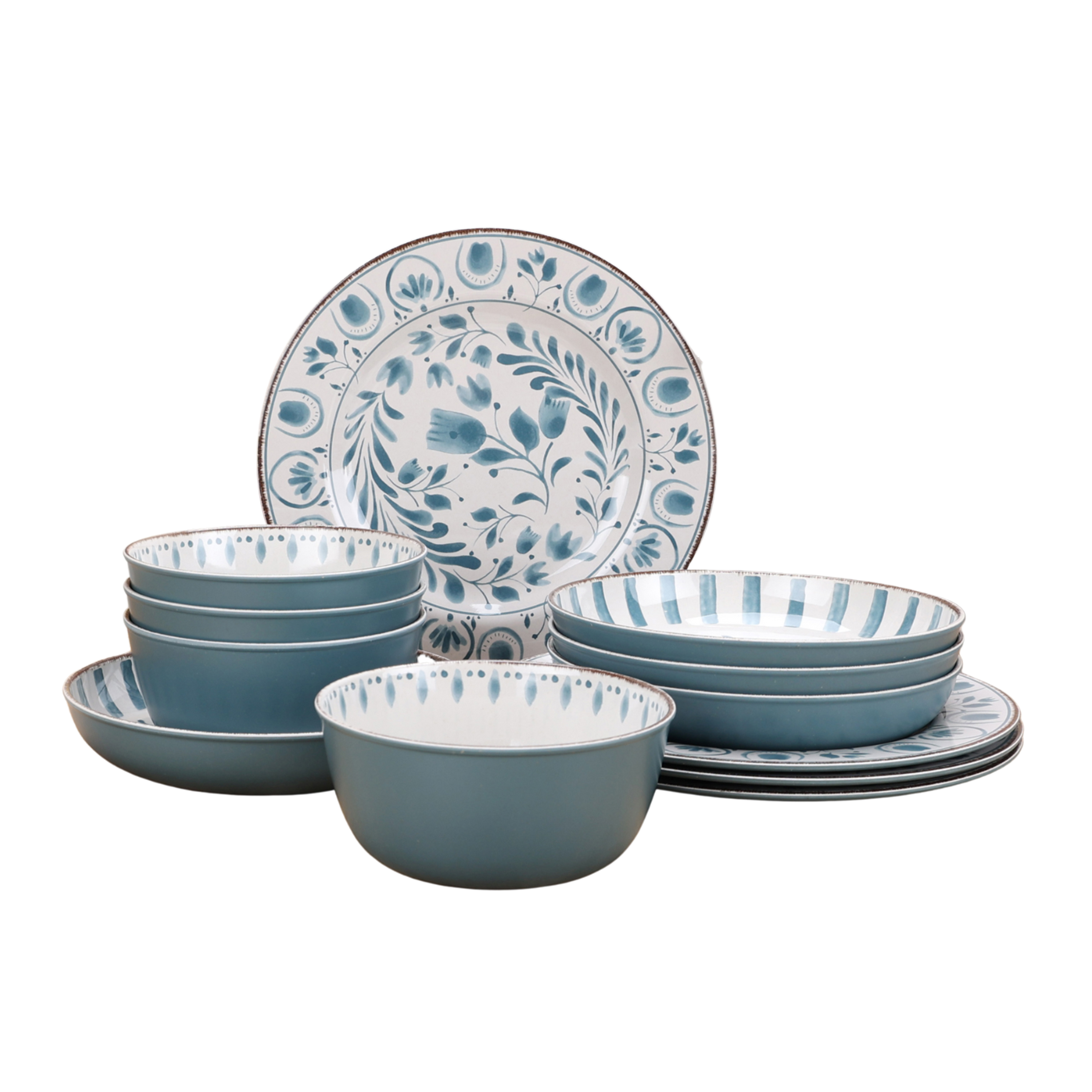 Better Homes & Gardens 12-Piece Bamboo Melamine Dinnerware Set, Blue
