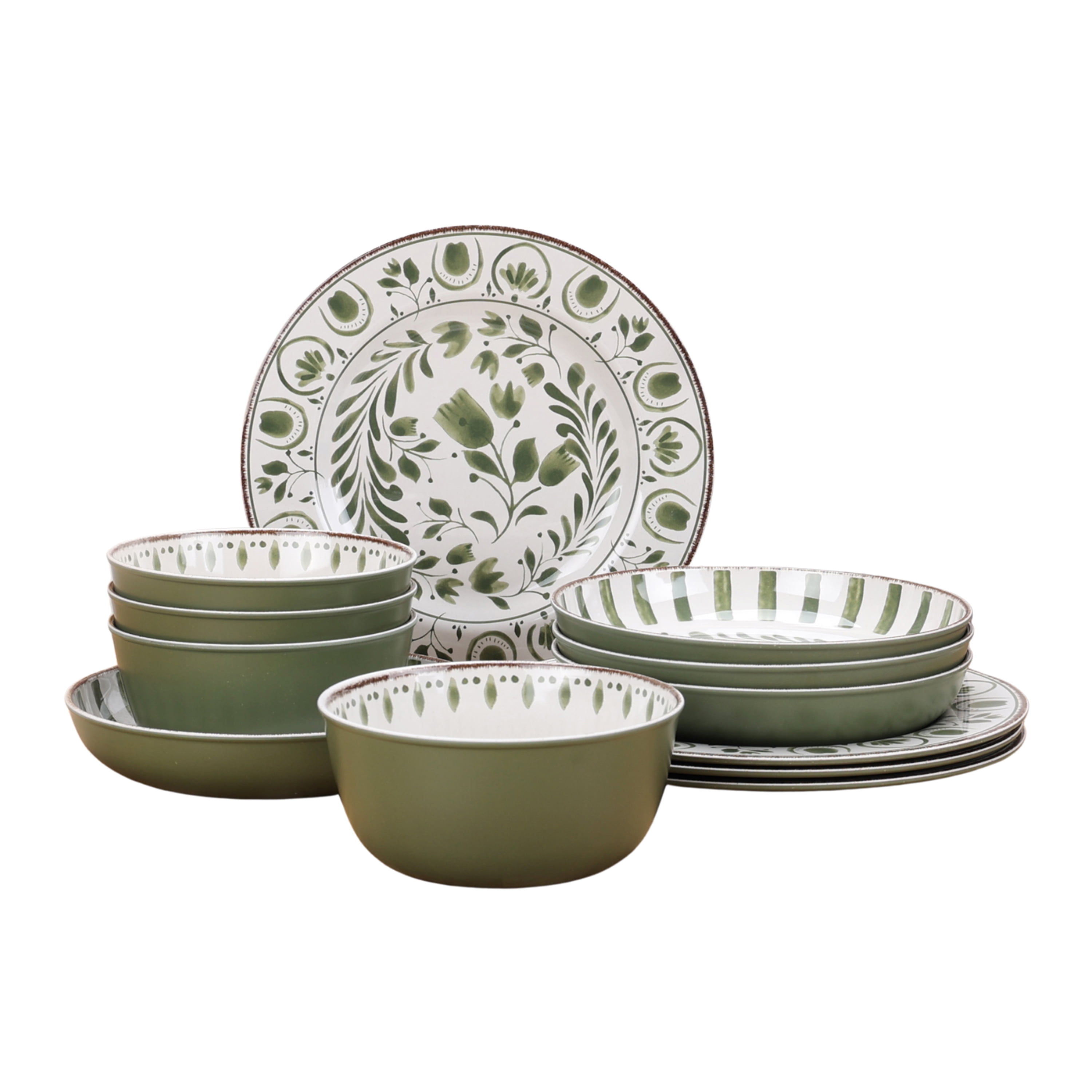 Better Homes & Gardens 12-Piece Bamboo Melamine Dinnerware Set, Green - Walmart.com