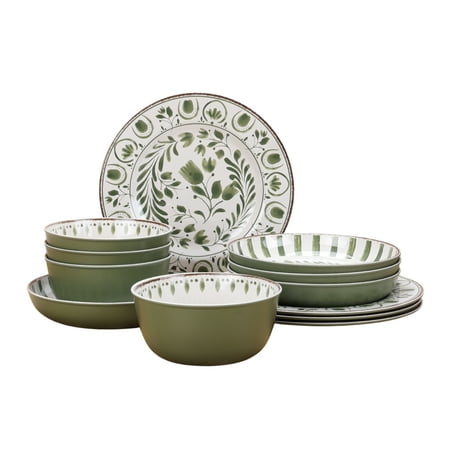 Better Homes & Gardens 12-Piece Bamboo Melamine Dinnerware Set, Green