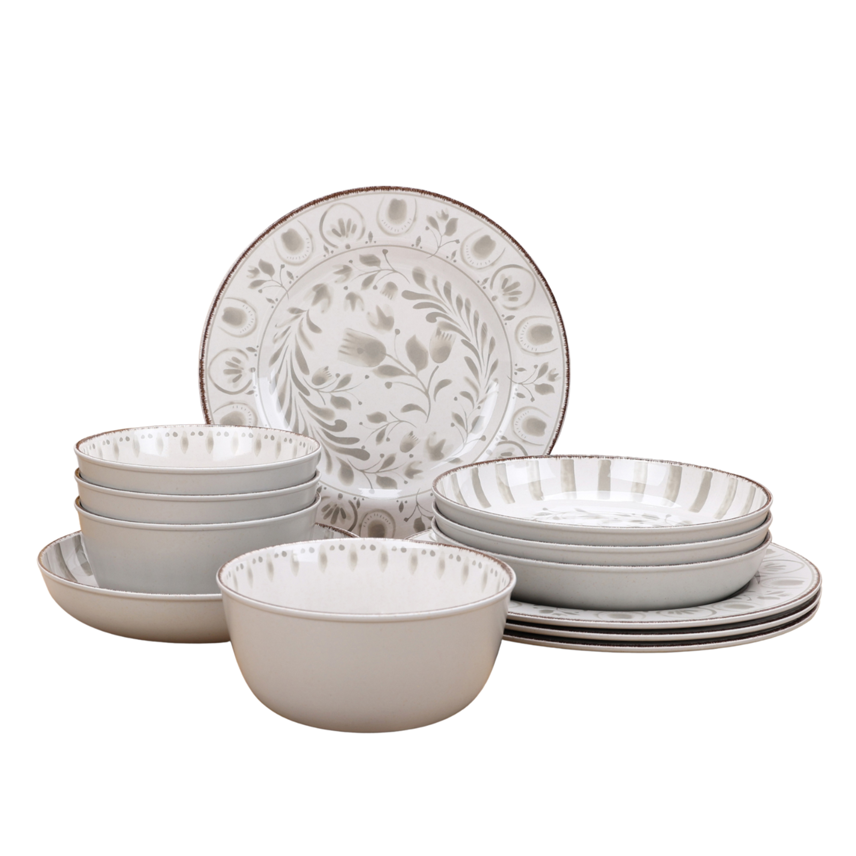 Better Homes & Gardens 12-Piece Bamboo Melamine Dinnerware Set, Grey