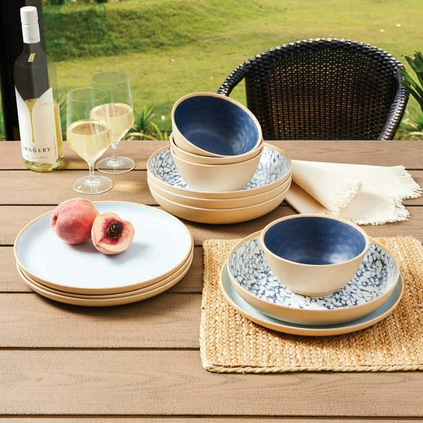Better Homes & Gardens 12Piece Bamboo Melamine Dinnerware Set, Takara