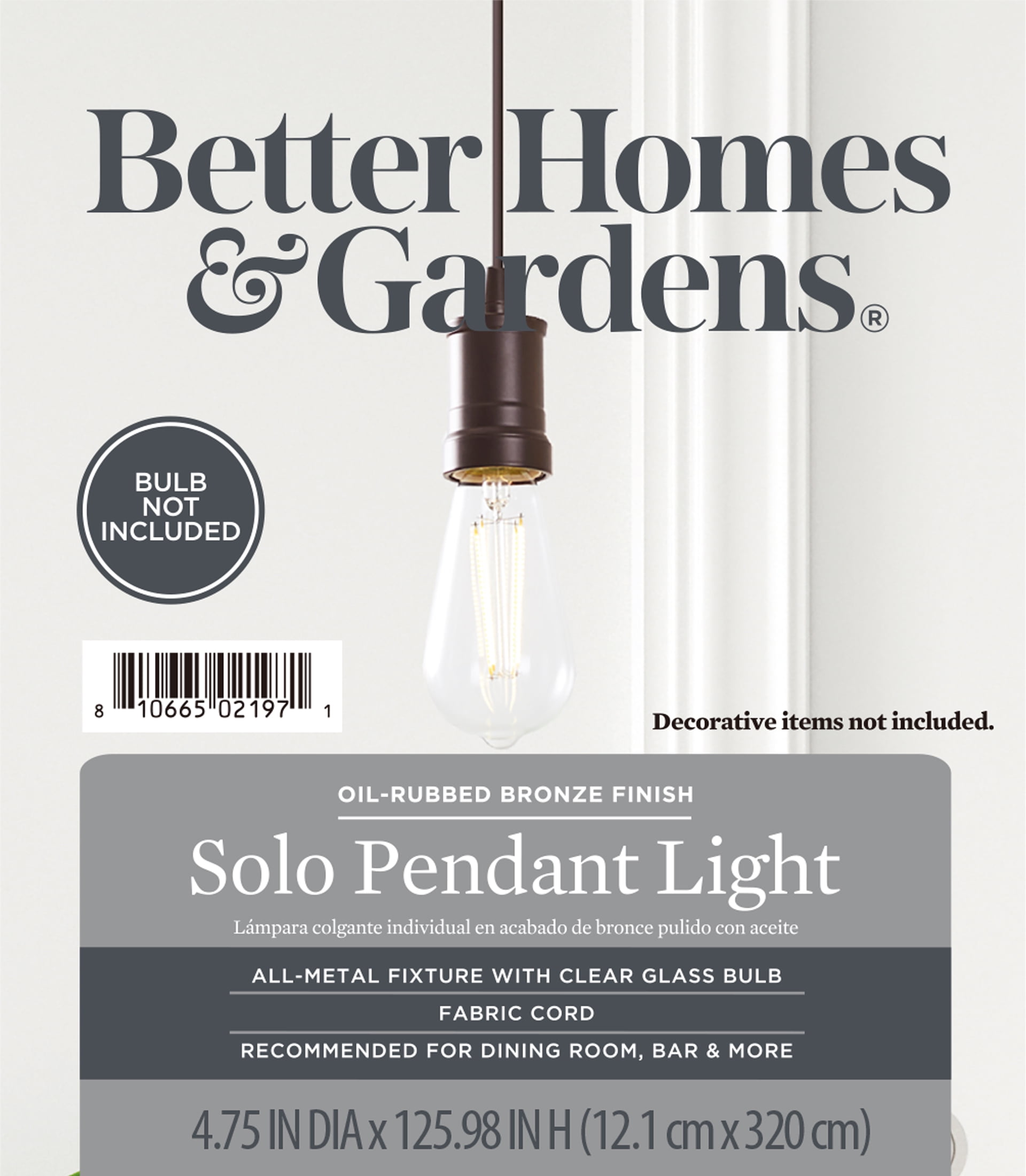 Better Homes & Gardens Bronze Pendant Ceiling Light with 126 in Adjustable Fabric Cord