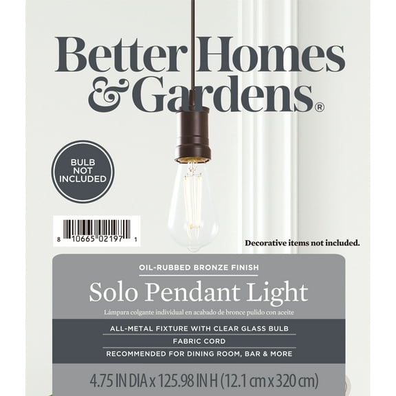 Better Homes & Gardens 126" Modern Bare Pendant Ceiling Light, Bronze Finish, Adjustable Fabric Cord