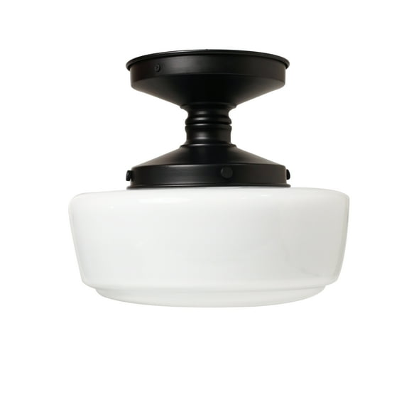 Better Homes & Gardens 12in Black Metal and Milk Glass Semi Flush Light, Bulb Not Included