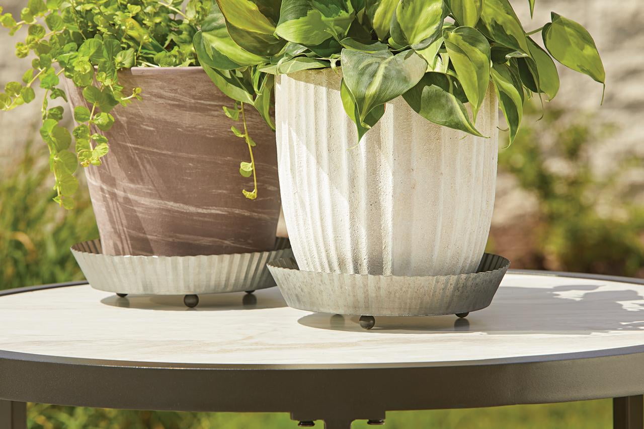 Better Homes & Gardens 12in Footed Galvanized Gray Metal Plant Saucer