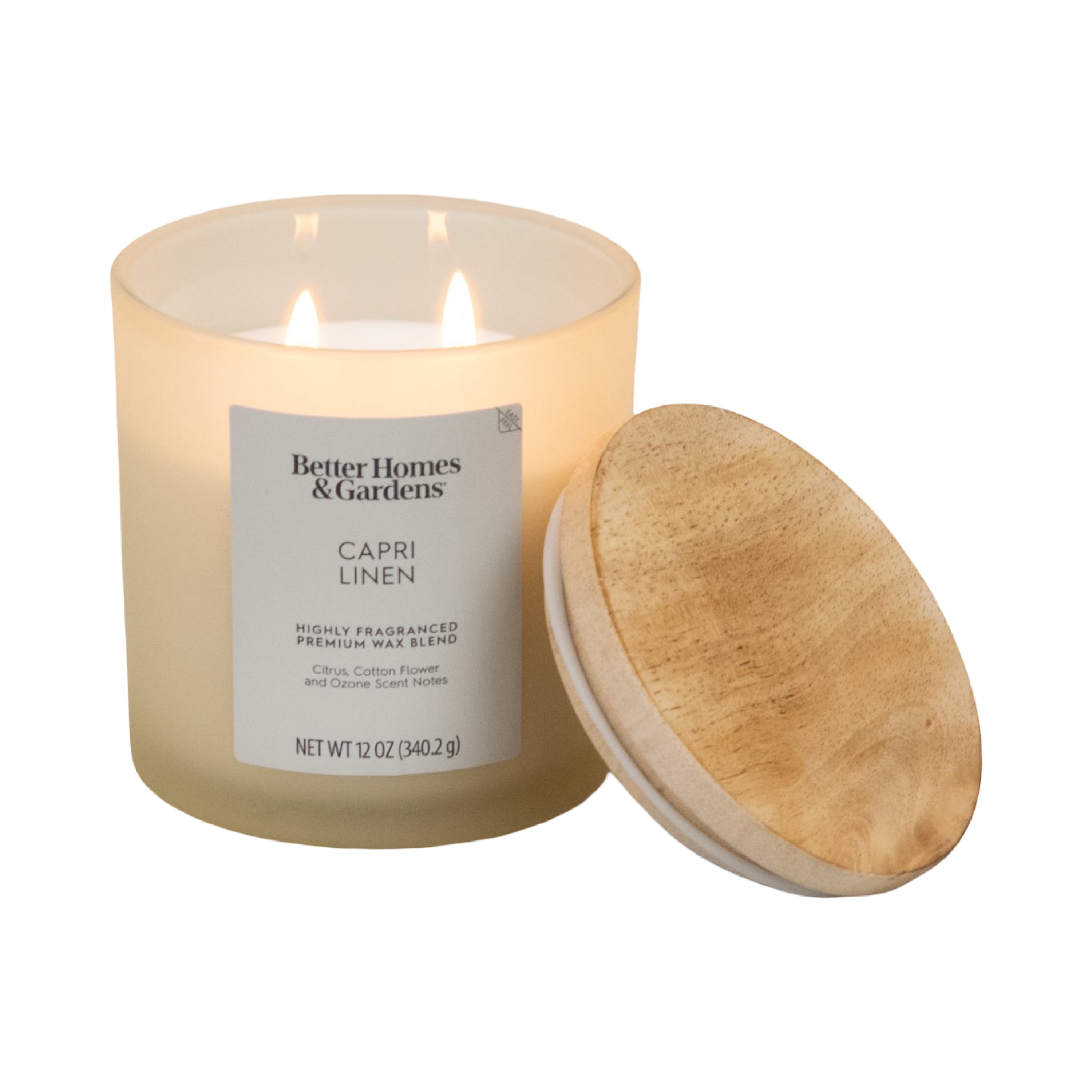 Better Homes & Gardens Capri Linen Scented 2-Wick Frosted Jar Candle 12oz.