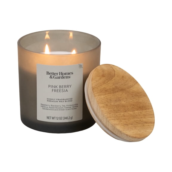 Better Homes & Gardens Pink Berry Freesia Scented 2-Wick Frosted Jar Candle 12oz.