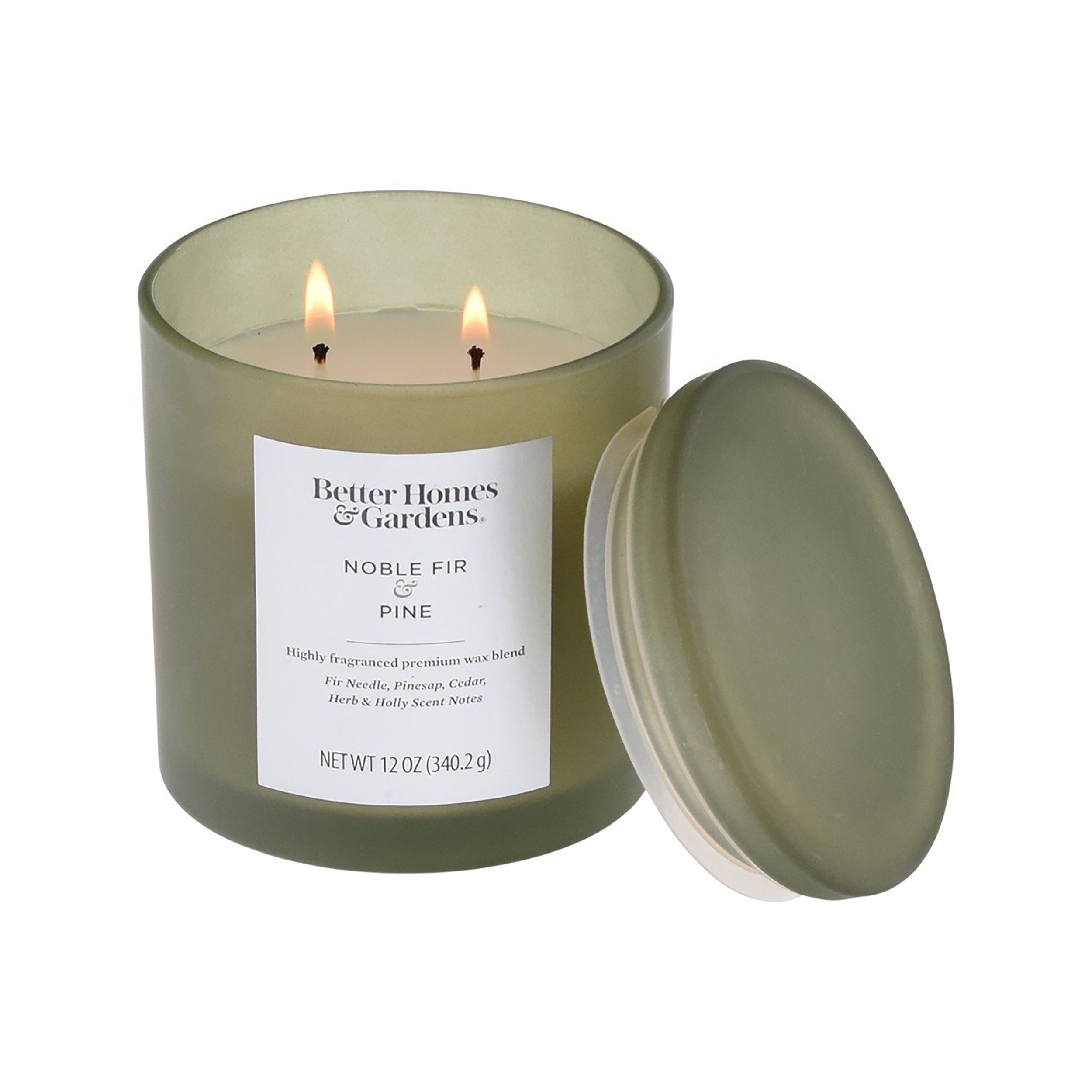 Better Homes & Gardens 12oz Noble Fir & Pine Scented 2Wick Jar Candle with Glass Lid