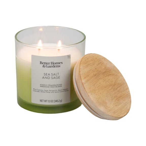 Better Homes and Gardens Sea Salt and Sage Scented 2-Wick Ombre Jar Candle 12oz.