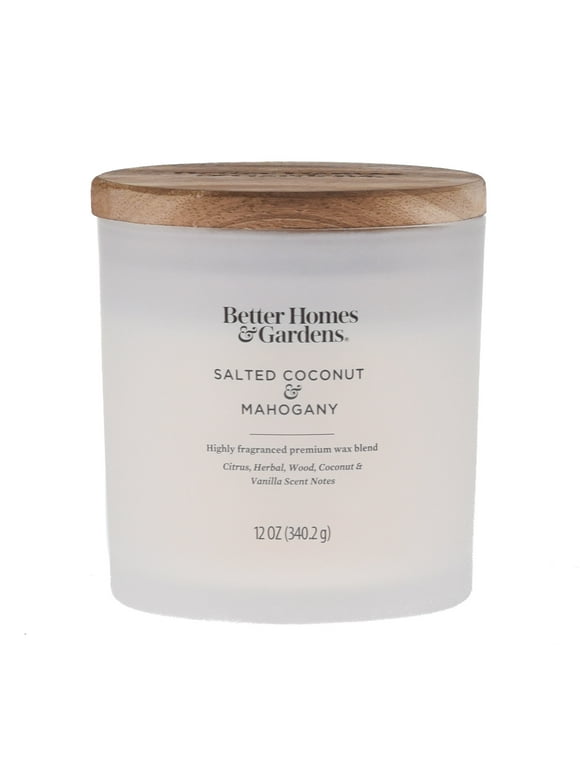 Better Homes & Gardens 12oz Salted Coconut & Mahogany Scented 2-Wick Frosted Jar Candle