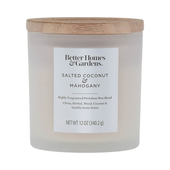 Better Homes & Gardens 12oz Salted Coconut & Mahogany Scented 2-Wick Frosted Jar Candle