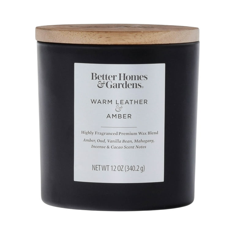 Better Homes & Gardens 12oz Warm Leather & Amber Scented 2-Wick Frosted Jar  Candle