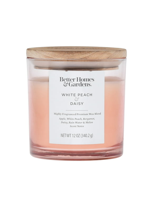 Better Homes & Gardens 12oz White Peach & Daisy Scented 2-Wick Ombre Jar Candle
