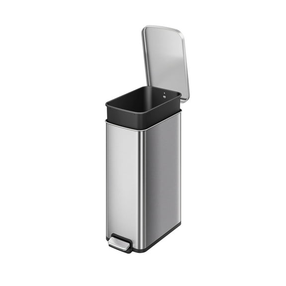 Better Homes & Gardens Kitchen Trash Can, 13.2 Gallon Stainless Steel Slim Step Garbage Bin with Soft Close Lid, Silver