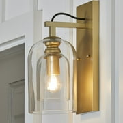 Better Homes & Gardens 13" Classic Golden Wall Sconce Light, With Double Wall Clear Glass Shade