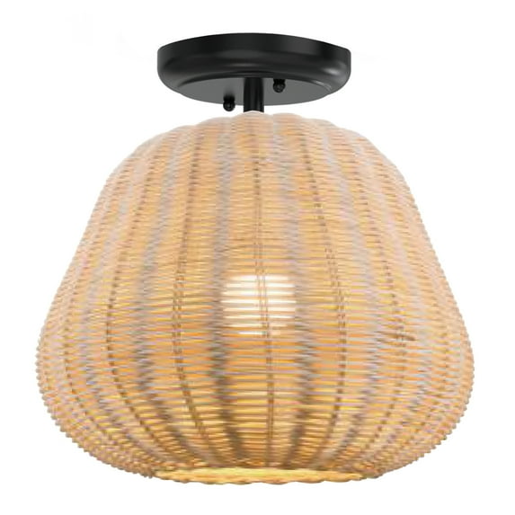 Better Homes & Gardens 13" Nature Woven Semi Flush Mounted Ceiling Light, Dimmable A19 Soft White