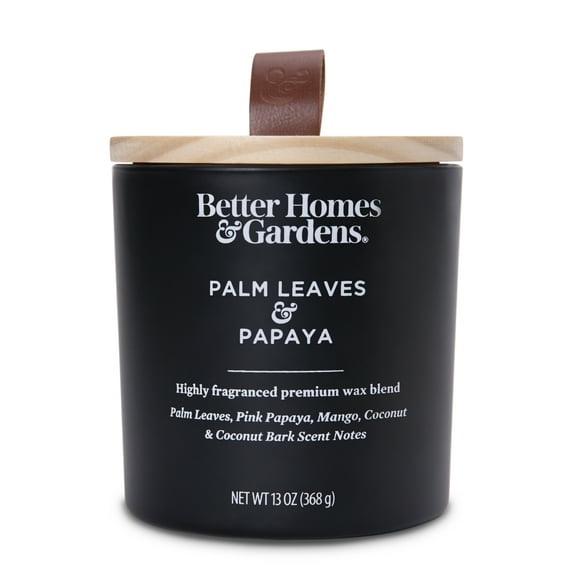 Better Homes & Gardens 13oz Palm Leaves & Papaya Scented Wooden Wick Candle