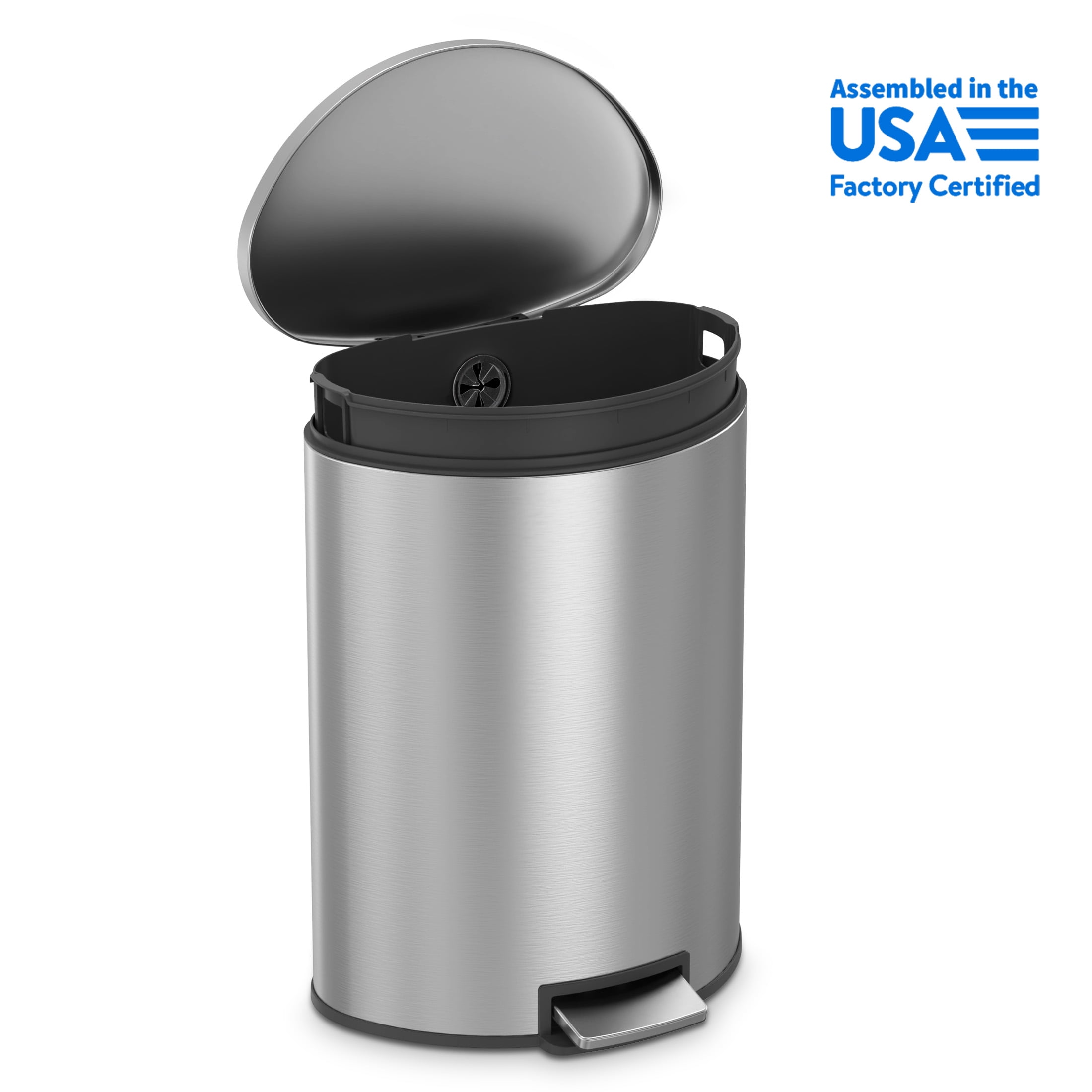 Better Homes & Gardens Kitchen Trash Can, 14.5 Gallon Stainless Steel Semi Round Step Garbage Bin with Soft Close Lid, Silver - Walmart.com