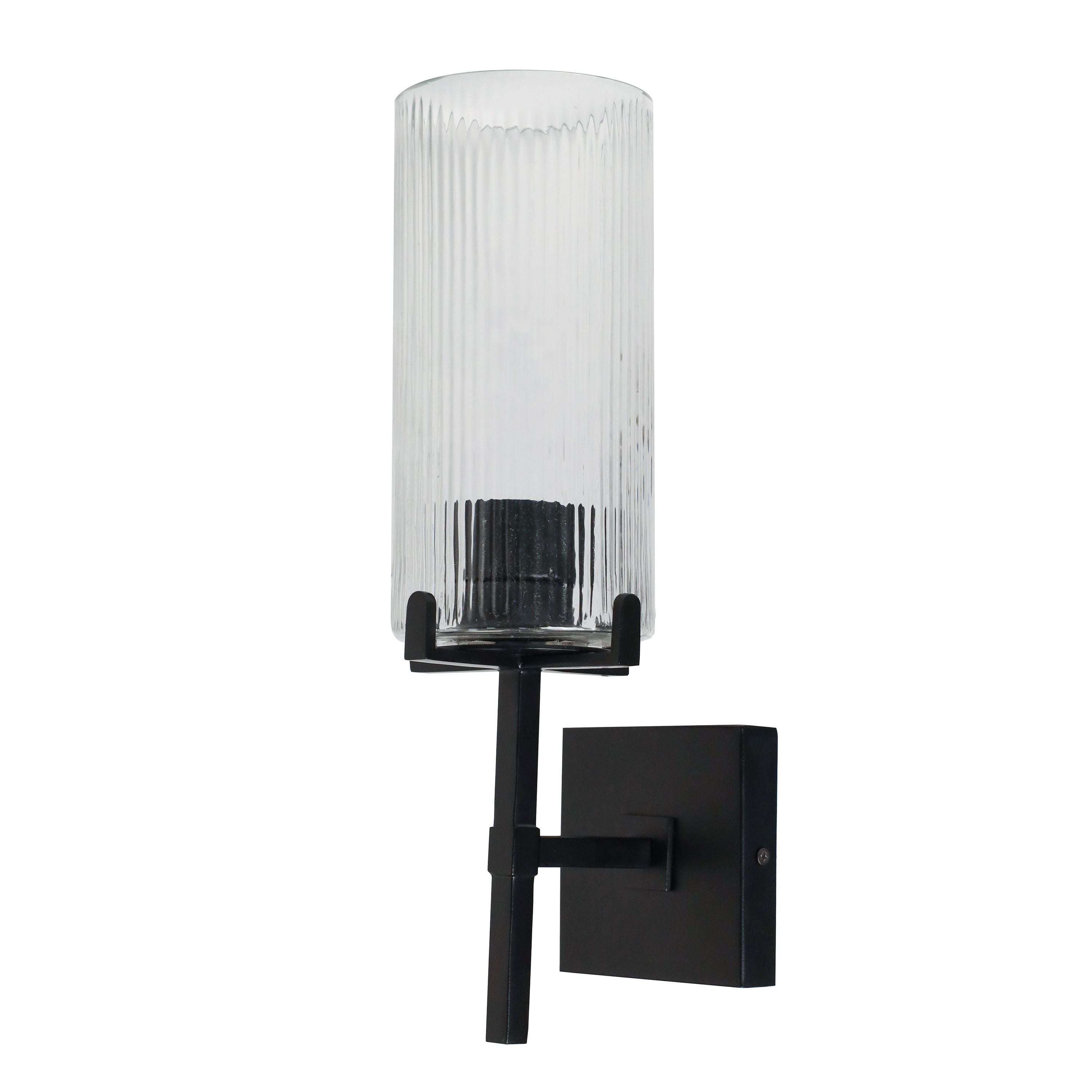 Better Homes & Gardens 14", Indoor Ribbed Wall Sconce, Bulb Not Included, Black Finish Clear Glass Shade
