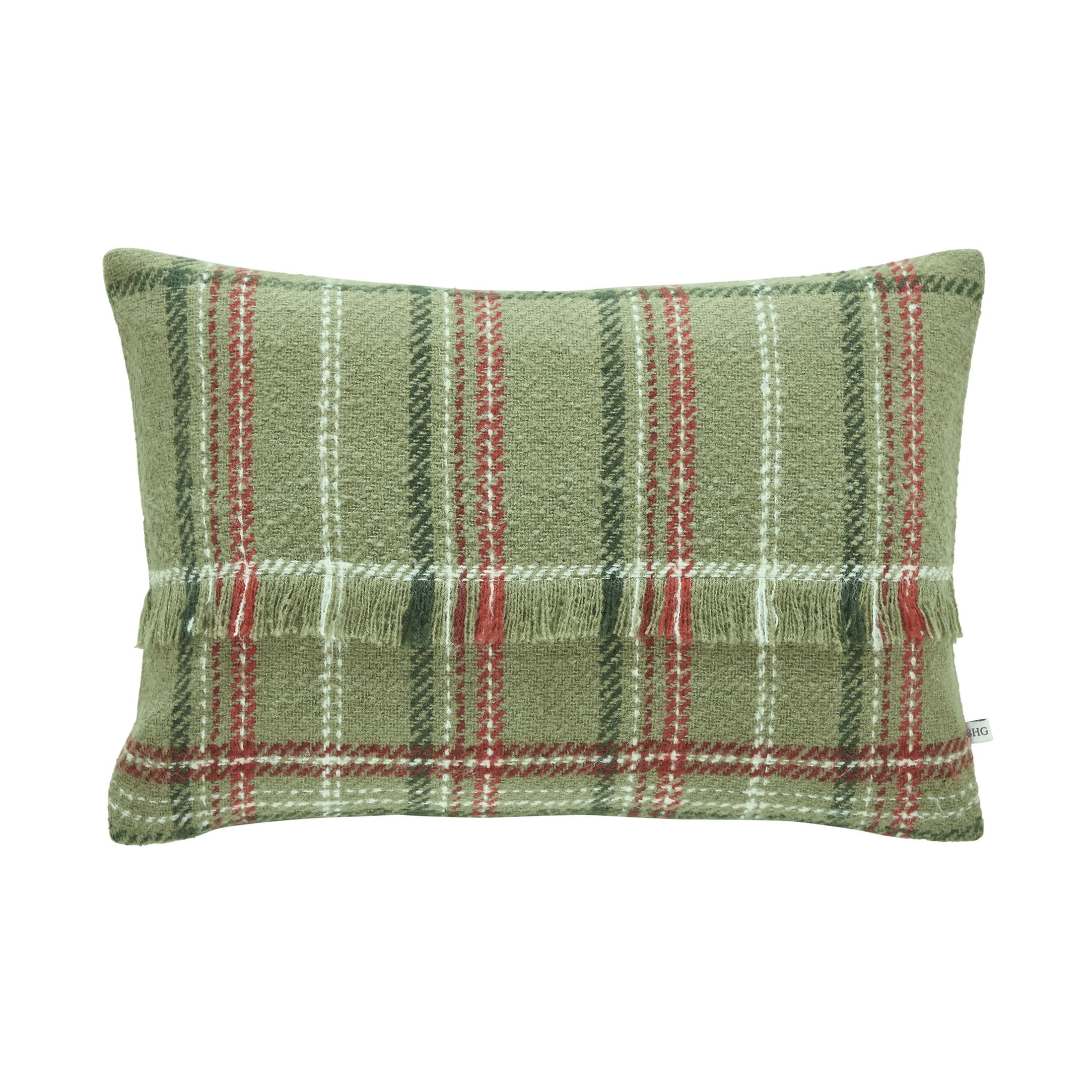 Better Homes & Gardens 14" x 20" Green Mohair Plaid Holiday Decorative Pillow