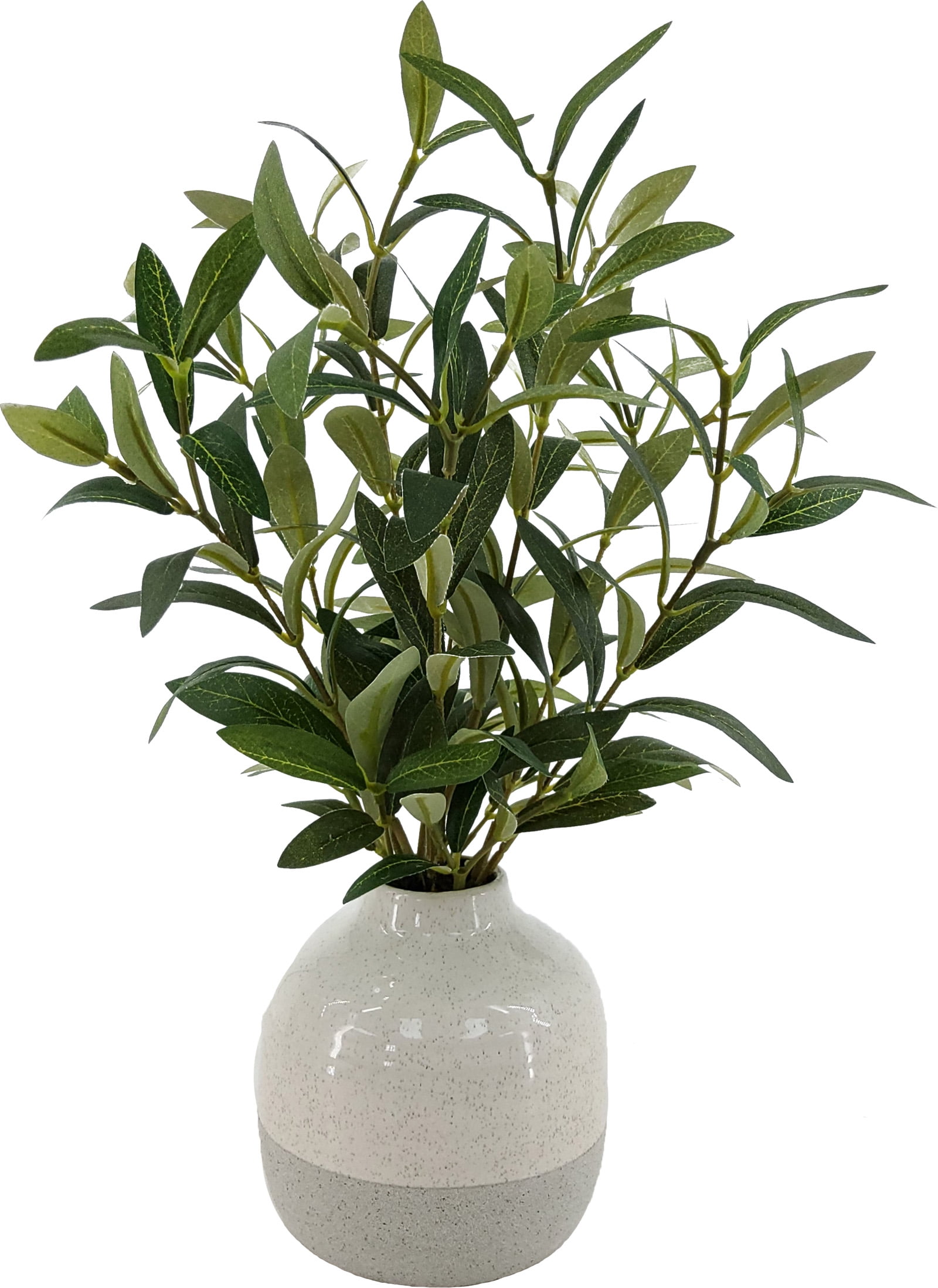 14-inch Green Artificial Olive Plant in Two-Tone Ceramic Vase