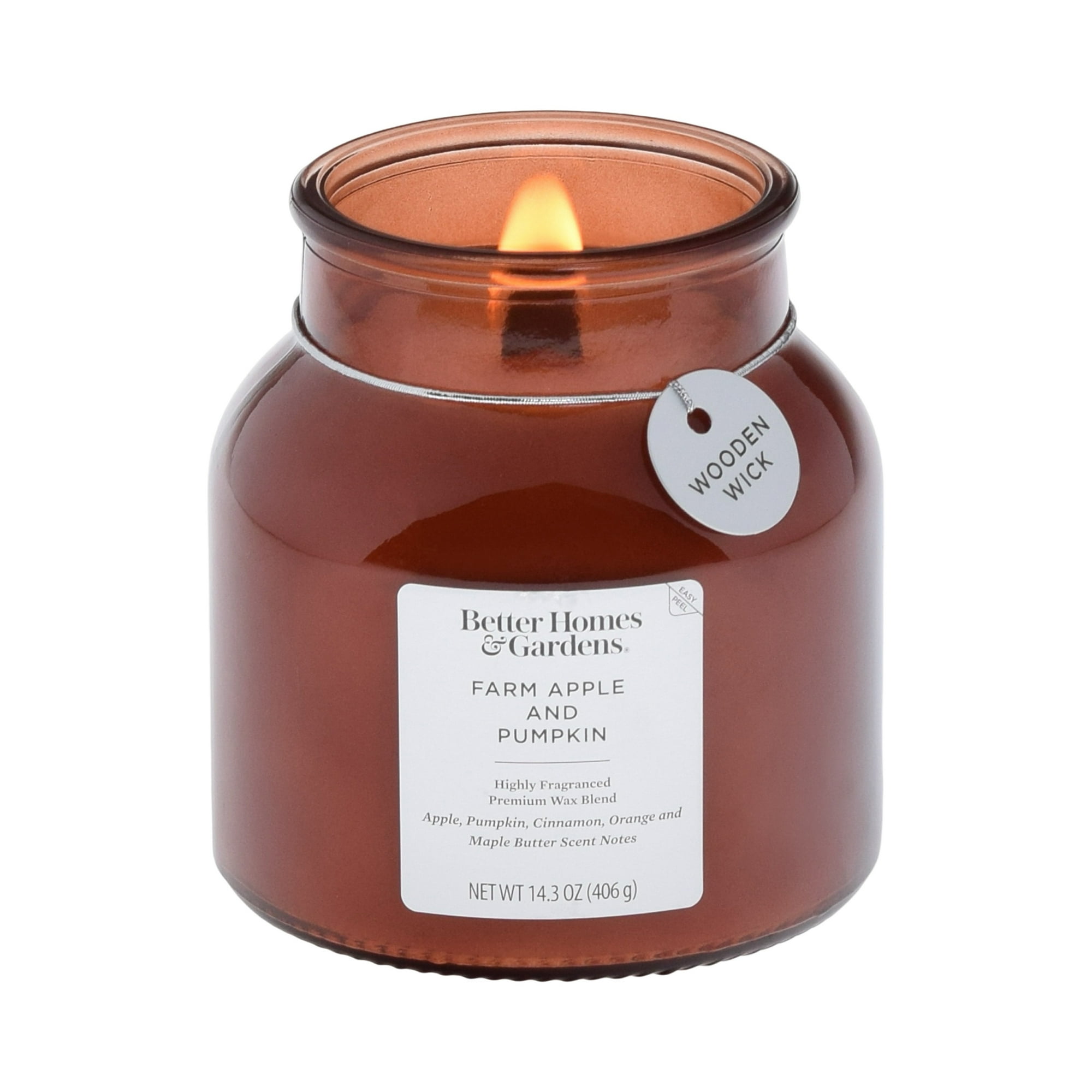 Better Homes & Gardens 14 oz Farm Apple Pumpkin Scented Wooden Wick Jar Candle