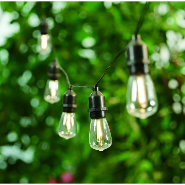 Better Homes & Gardens 15-Count Solar Powered Edison Outdoor String Lights, with Warm White LED Bulbs