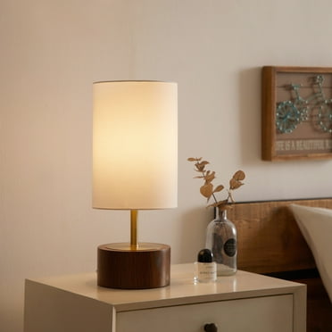 Better Homes & Gardens 16.25" Walnut and Brushed Brass Finish Woodgrain Touch Table Lamp