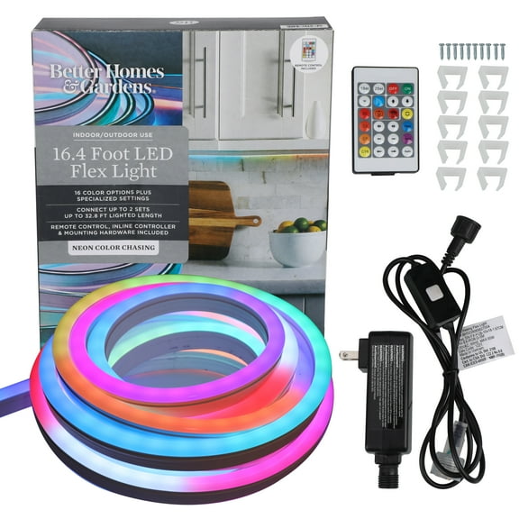 Better Homes & Gardens 16.4ft Indoor/Covered Patio Color Changing/Chasing Neon Flex Strip Light