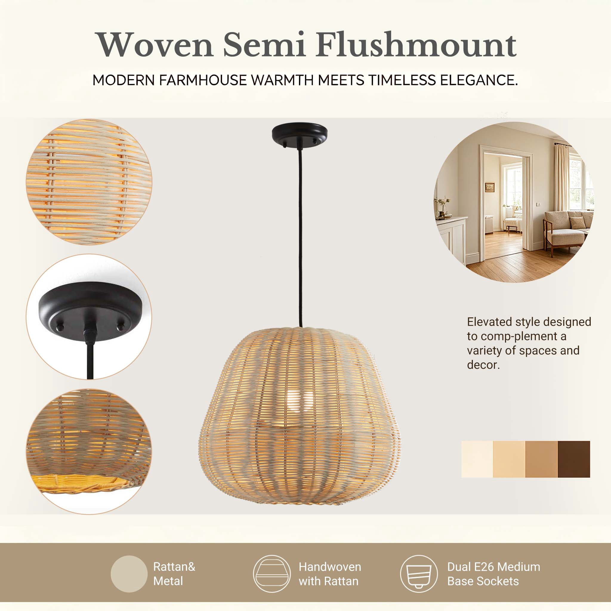 Better Homes & Gardens Nature Woven Pendant Light, A19 60W Soft